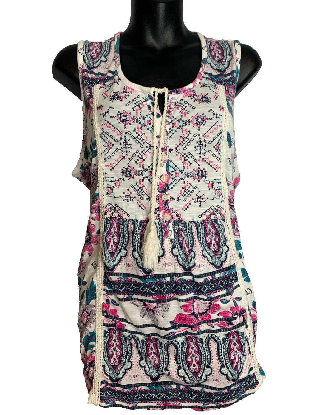 Style & Co Plus Women's 2x Summer White Destination Top Vibrant Paisley & Floral